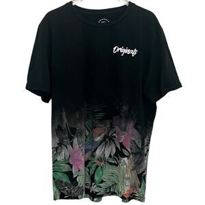 Jack & Jones Originals T-Shirt Crew Neck Floral Tee Mens L Black Green White